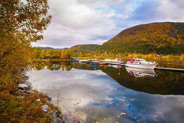 view on small marina on Hitra island, Norway