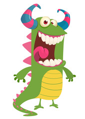 Cute cartoon green monster icon. Vector illustration. 