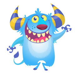 Cute fluffy blue monster yeti. Vector bigfoot character
