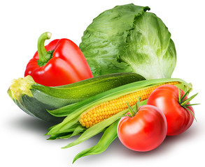 Set of fresh vegetables isolated on white background