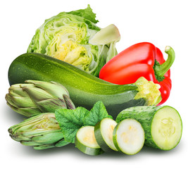 Set of fresh vegetables isolated on white background