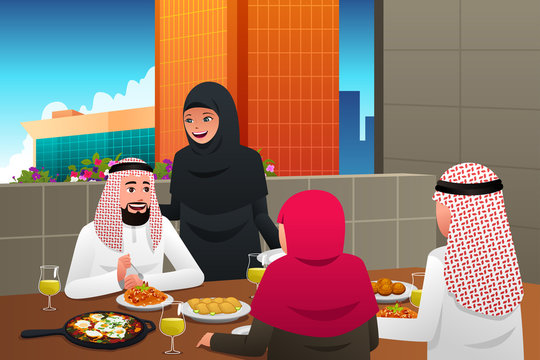 Muslim Family Eating at Home