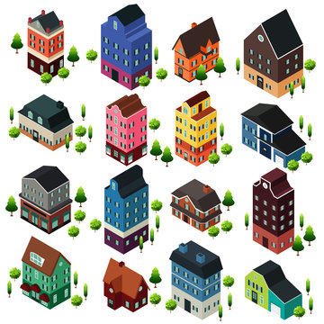 Different Isometric House Buildings