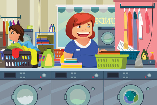 Woman Doing Laundry at Laundry Place