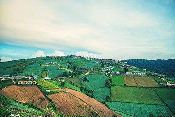 Mountain view Village in the valley In the morning Asia Tropical. Phutubberk Thailand