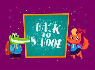 Fototapeta premium Vector flat school animal students illustration