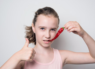 girl with red peppers