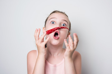 girl with red peppers