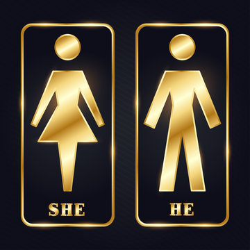 Golden Man and Woman Silhouette Restroom Sign