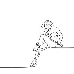 Continuous line drawing. Woman rests after spa procedure. Vector Illustration