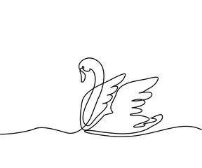 Continuous one line drawing. Swan logo. Black and white vector illustration. Concept for logo, card, banner, poster, flyer