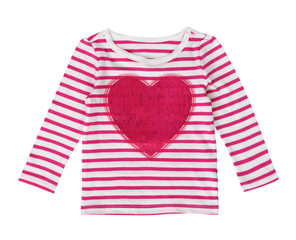 Pink heart stripped sleeve shirt isolated.