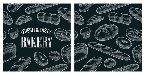 Seamless Pattern for bakery. Vector vintage engraving