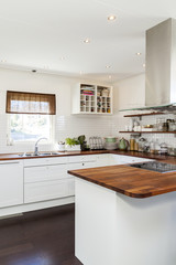 wooden counter top in fancy kitchen