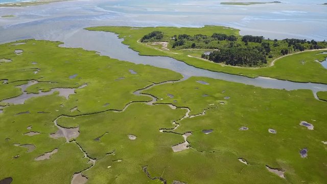 Aerial Footage of Cape Cod Marsh and Island