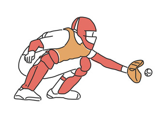 Baseball player and softball player, line drawing. hand drawn. vector illustration.