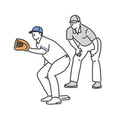 Baseball player and softball player, line drawing. hand drawn. vector illustration.