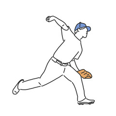Baseball player and softball player, line drawing. hand drawn. vector illustration.