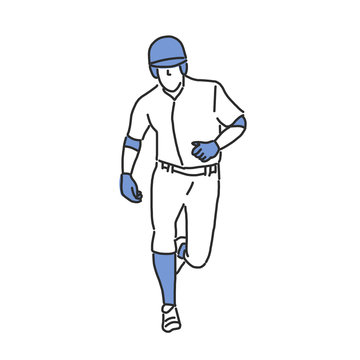 Baseball player and softball player, line drawing. hand drawn. vector illustration.
