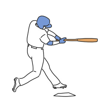 Baseball player and softball player, line drawing. hand drawn. vector illustration.