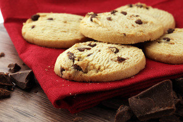 Chocolate chip cookies on table freshly baked