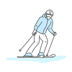 Ski and skiing winter sport, line drawing. hand drawn. vector illustration.