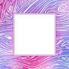 Purple square frame with lines texture. Vector background with hand drawn ink wavy strokes and copyscape