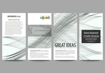 Flyers set, modern banners. Business templates. Cover template, easy editable, flat style layouts, vector illustration. Abstract waves, lines and curves. Gray color background. Motion design.