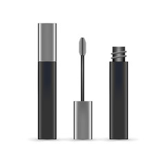 Open and close mascara in product tube with brush. Vector realistic illustration - 167282601
