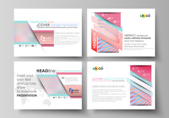 Set of business templates for presentation slides. Easy editable abstract vector layouts in flat style. Sweet pink and blue decoration, pretty romantic design, cute candy background.