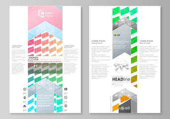 Blog graphic business templates. Page website design template, easy editable vector layout. Colorful rectangles, moving dynamic shapes forming abstract polygonal style background.