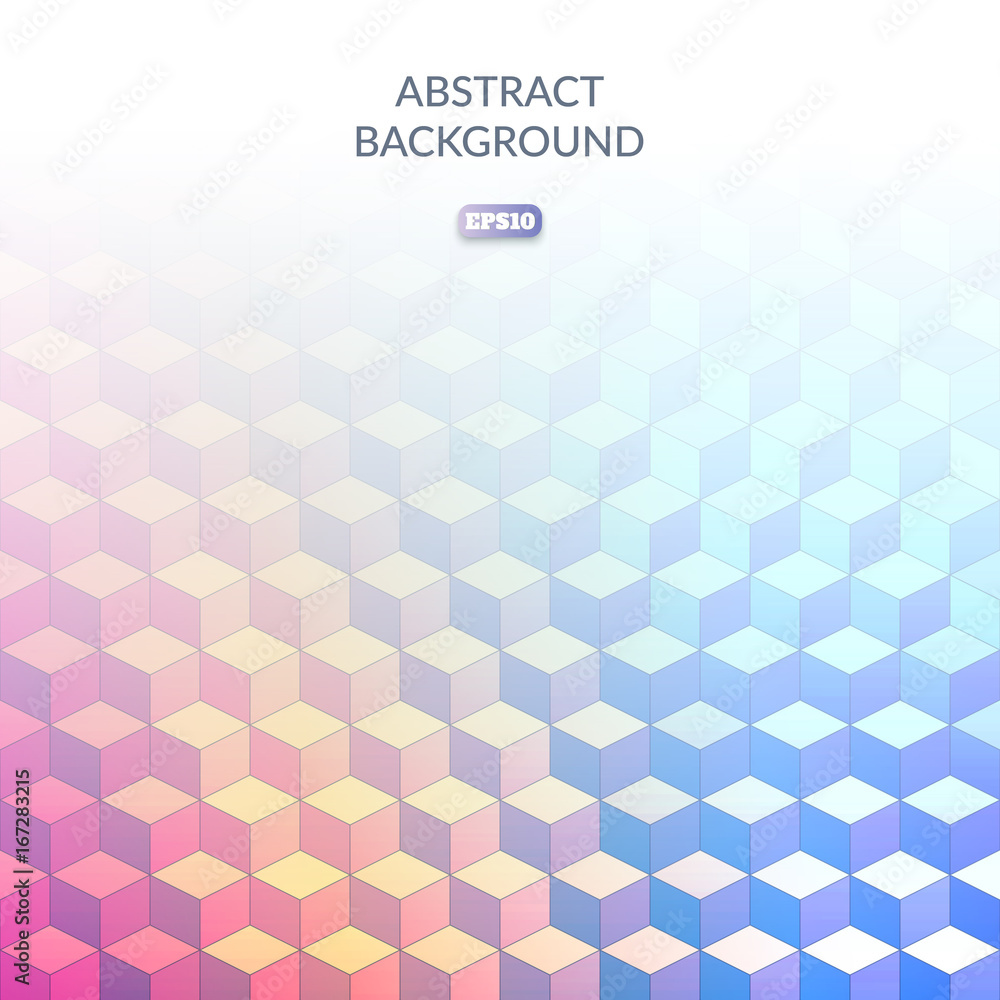 Poster abstract geometric background of cube in isometric style. shades of colors. color transitions.