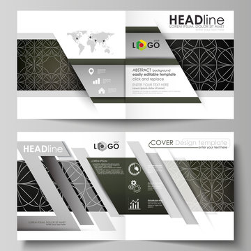 Business templates for square design bi fold brochure, magazine, flyer, booklet. Leaflet cover, vector layout. Celtic pattern. Abstract ornament, geometric vintage texture, medieval ethnic style.