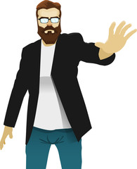 Vector character. Man dressed in blazer. Beard and casual.