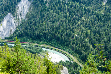 Fototapeta premium Train track from glacier express seen from top
