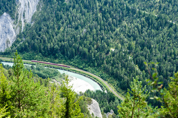 Train track from and glacier express seen from top