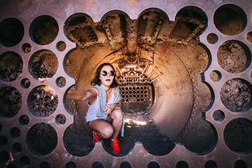 Girl inside the sculpture
