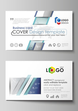 Business card templates. Easy editable layout, abstract vector design template. Chemistry pattern, connecting lines and dots, molecule structure, scientific medical DNA research.