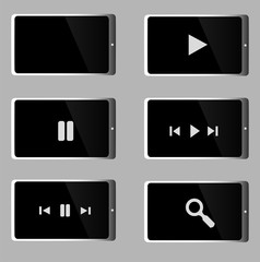 Ensemble de tablette blanche et noire, moderne et réaliste avec options de lecture, communication, film, internet et musique