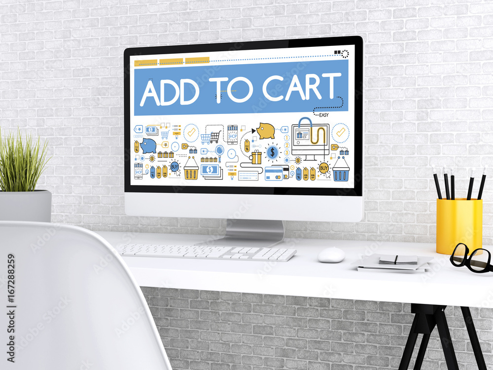 Poster 3d computer with words add to cart.