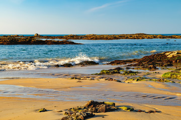 Beautiful seascape with foamy waves on Nang Thong Beach, Andaman Sea, Khao Lak, Thailand. Relaxing on Thai paradise beach with foamy waves. Nature composition.