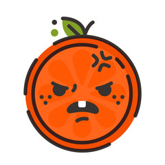 Furious face emoji. Furious orange fruit emoji. Vector flat design emoticon icon isolated on white background.