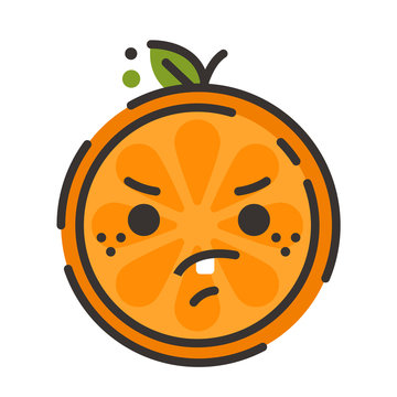 Angry face emoji. Angry orange fruit emoji. Vector flat design emoticon icon isolated on white background.