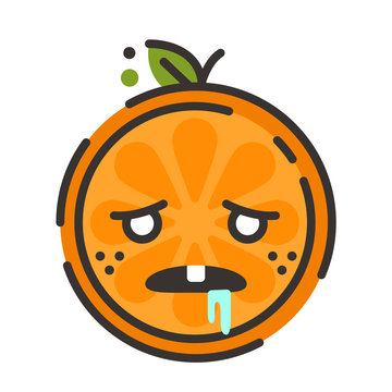 Crazy orange emoji. Crazy orange fruit emoji. Vector flat design emoticon icon isolated on white background.
