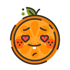 In love emoji. In love orange fruit emoji with the hearts instead of the eyes. Vector flat design emoticon icon isolated on white background.