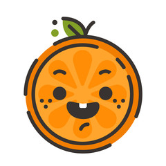 Laugh emoji. Laughing orange fruit emoji. Vector flat design emoticon icon isolated on white background.
