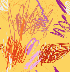 Abstract scribbles and dots yellow red