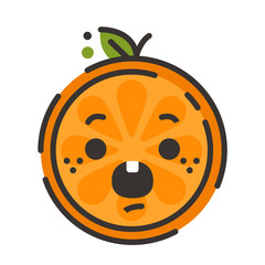 Scream emoji. Screaming orange fruit emoji. Vector flat design emoticon icon isolated on white background.