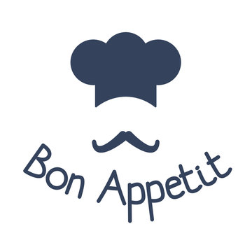 Icon of chef with mustache and sign bon appetit, concept for restaurant and cafe