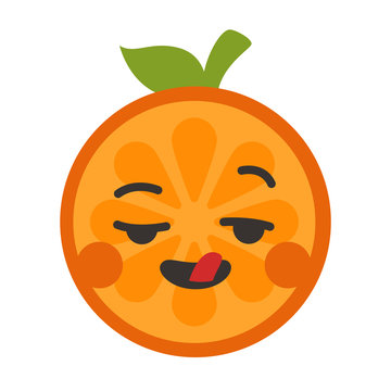 Crazy orange emoji. Crazy orange fruit emoji. Vector flat design emoticon icon isolated on white background.
